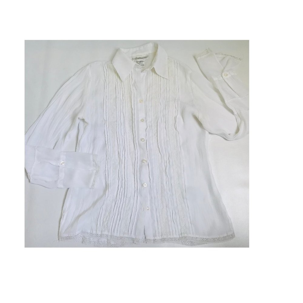 Chadwick's lace and pleated white shirt size 4